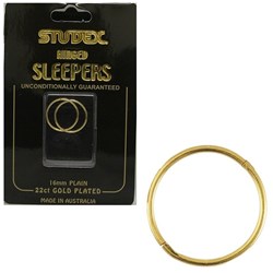 STUDEX Large plain sleepers 16mm 22ct gold plated